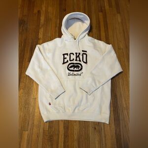 Echo Unltd Hoodie Mens L White Big Logo Pullover Hoodie Y2K